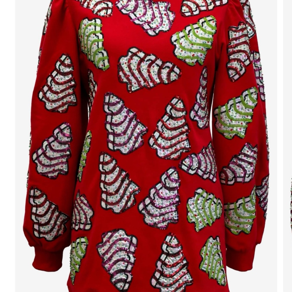 Queen of Sparkles Little Debbie Christmas Tree Sweater Dress M